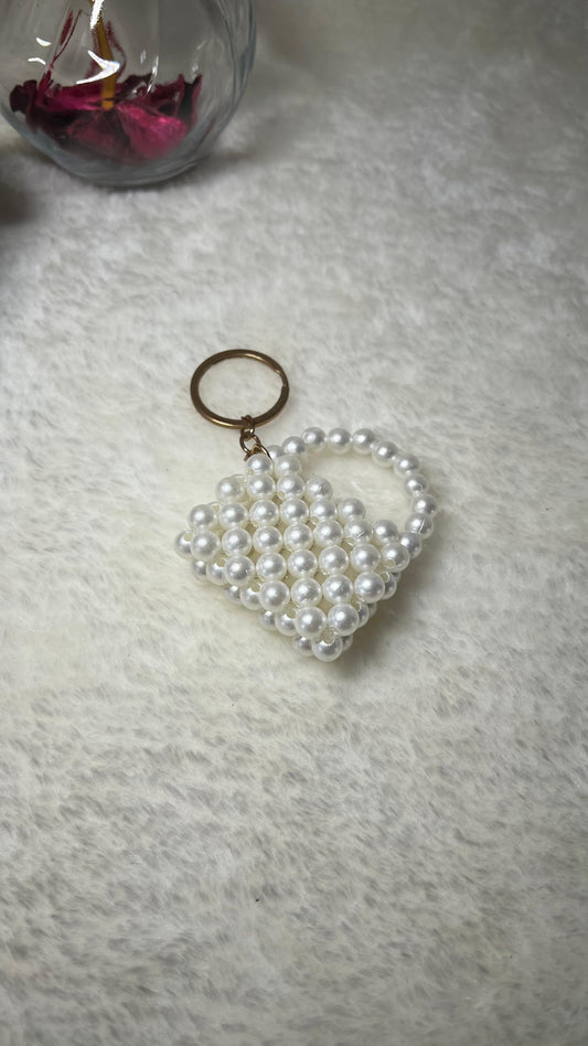 Porte-clés perles blanches
